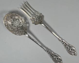 Antique Sterling Silver Serving Fork And Spoon, 8.66 Ozt
