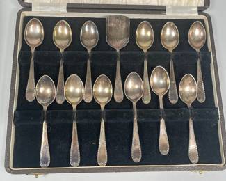 Set Of 12 Antique Silver Plate Tea Spoons And A Sugar Shell
