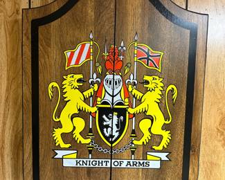 Vintage Knight Of Arms Dartboard And Cabinet
