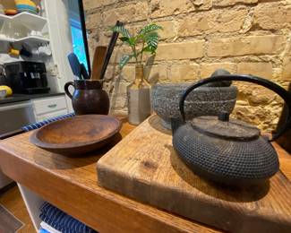Cast iron, stone, wood and metal