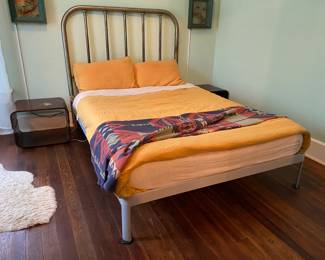 Full size Luciano Bertoncini Min Bed Frame, Antique Metal Headboard and Tempur-Pedic Mattress