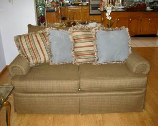 Loveseat: 71" x 44" deep x 36" floor to top back of cushions (*note* 1 seat cushion is depressed*) $195 Please contact Diana via text or phone 708-670-2189 to arrange&nbsp;payment or with any questions.&nbsp;