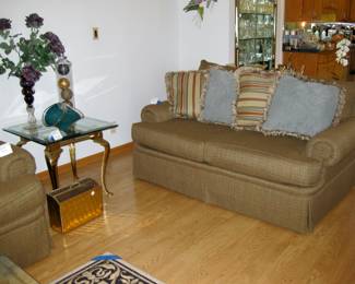 Loveseat: 71" x 44" deep x 36" floor to top back of cushions (*note* 1 seat cushion is depressed*) $195 Please contact Diana via text or phone 708-670-2189 to arrange&nbsp;payment or with any questions.&nbsp;