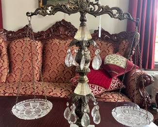 Vintage Scales of Justice, brass, marble and crystal.