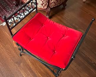 Vintage Hollywood Regency black wrought iron settee/bench.