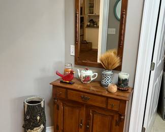 Tell City Young Republic maple condole cabinet; Tell City maple wall mirror.