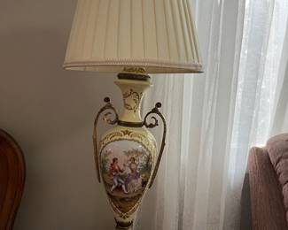One of two matching vintage French or French-style porcelain urn lamps.