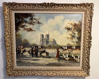 “View of Paris” framed oil on canvas by French artist Michel Janpol.