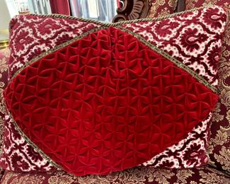 One of two matching luxury velvet embroidery pillows.