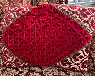 One of two matching luxury velvet embroidery pillows.