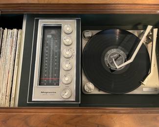 Mid-century stereo console with Magnavox Astro-Sonic stereo and turntable. Hundreds of LPs to sell, as well.