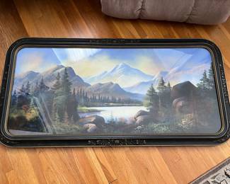 Antique framed print, landscape scene, Yosemite or similar.