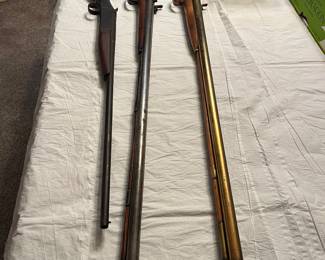 Left to right...antique 1915 .410,  antique 1860's Nimrod Guns double barrel shotgun, Confederate reenactors 1864 London Arms double barrel shotgun