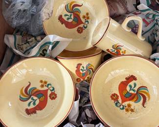 Metlox  Poppy tail Rooster Mid Century dinnerware