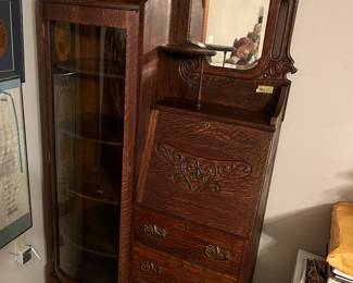 Antique secretary with side curio