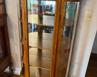 Antique round glass oak curio [we have the wooden shelves]