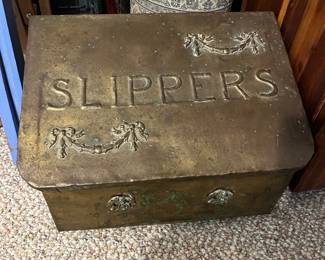 antique 1920's brass "slippers" box