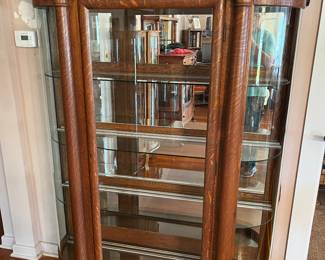 Antique round glass oak curio [we have the wooden shelves]
