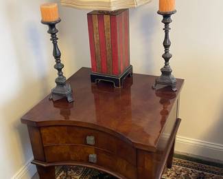 Nice end table, lamp and candlesticks 