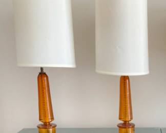Pair MCM glass w swirls table lamps