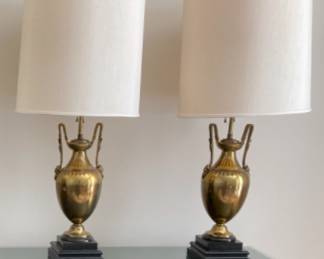 Pair Brass Art Nouveau table lamps