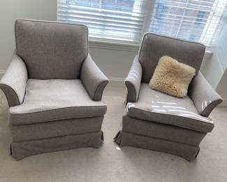 pair of tweed down filled armchairs  31w x 30d x 32h