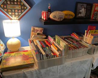 Books, CD’S, DVD’s, VHS, some vinyl.