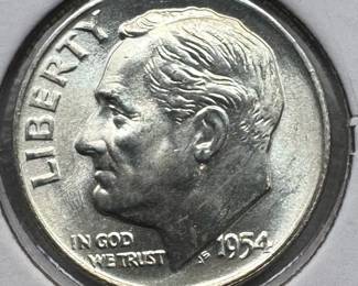 1954-D MS67FB FULL BANDS GEM SILVER ROOSEVELT .10c