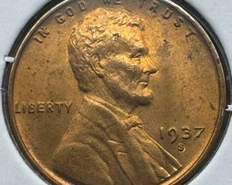 1937-S MS67RD RED GEM WHEAT COPPER CENT