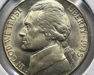 1945-S MS67 GEM SILVER JEFFERSON NICKEL