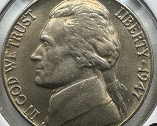 1947 MS67 RAINBOW TONING GEM JEFFERSON NICKEL