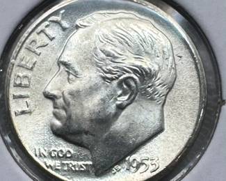 1953-S MS67FB FULL BANDS GEM SILVER ROOSEVELT .10c