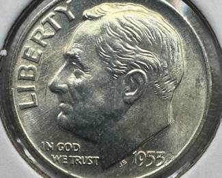 1953-D MS67FB FULL BANDS GEM SILVER ROOSEVELT .01c