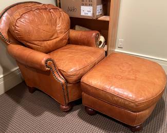 113. Mckinley Hickory Chair Co Leather Chair (36" x 32" x 36") & Ottoman (26" x 22" x 15")