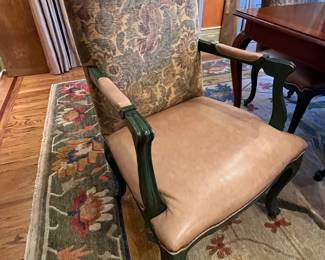 1. Set of 8 Hickory Chair Co. Dining Chairs w/ Upholstered Back & Leather Seat 2 Arm (25" x 22" x 41") 6 Side (21" x 21" x 41")