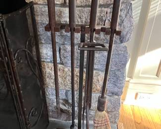 30. Jan Barboglio 5pc Set of Hand Forged Wrought Iron Fireplace Tools