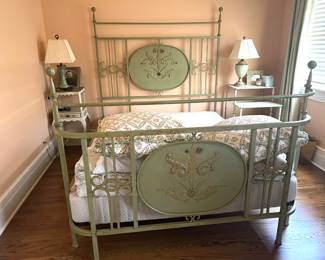 83. Painted Metal Queen Bed (68") (as is)