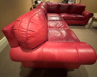 115. Red Leather 2pc Sectional w/ Nailhead Detail (112" x 90" x 36" x 37") as is