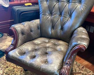 95. Hickory Chair Co. Tufted Leather Executive Chair w/ Wood Frame (32" x 29" x 39")