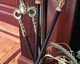 24. 5pc Set of Brass & Black Fireplace Tools