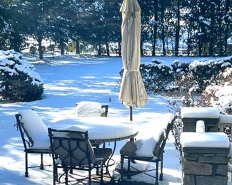 47. Tile Top Wrought Iron Table & 4 Side Chairs w/ Cushions