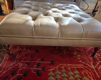 29. Tufted Leather Ottoman w/ Nailhead Detail on Casters (44" x 44" x 15")