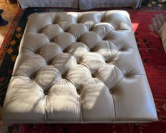29. Tufted Leather Ottoman w/ Nailhead Detail on Casters (44" x 44" x 15")