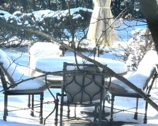 47. Tile Top Wrought Iron Table & 4 Side Chairs w/ Cushions