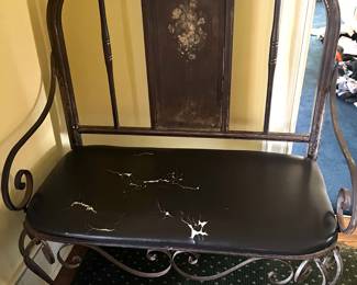 77. Vintage Metal Bench w/ Painted Back Panel (40" x 21" x 47") (as is)