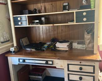 73. 2 Tone Painted Desk (60" x 28" x 30") w/ Hutch (58" x 19" x 49") and Keyboard Drawer