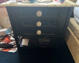 70. 3 Drawer Nightstand w/ Crackle Finish (28" x 18" x 26") (as is)