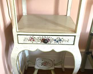 87. Hand Painted Accent Table w/ One Drawer (16" x 15" x 32")