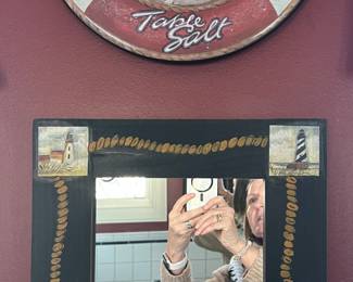 67. Roger Lascelles Old Salt Table Salt Clock (14") 68. Mirror w/ Lighthouse Frame (14" x 17")