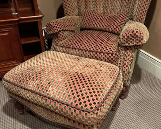 117. Sherrill Shell Back Armchair (41" x 36" x 45") and Ottoman (31" x 21" x 18")